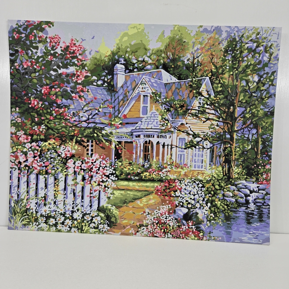 House With A Picket Fence Finished Acrylic Painting Paint By Number 20x16 Pastel